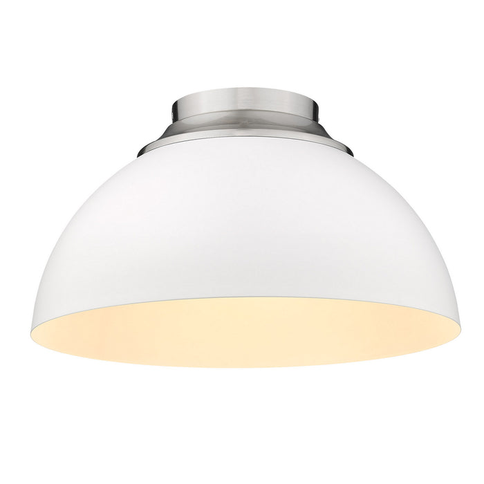 Golden 6956-FM PW-WHT Three Light Flush Mount, Pewter