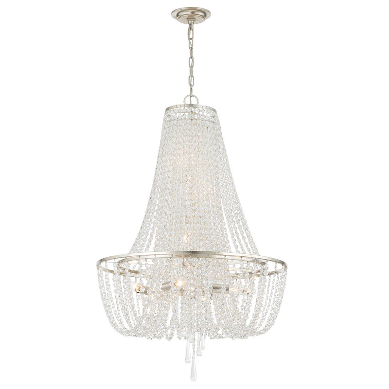 Crystorama ARC-1917-SA-CL-MWP Nine Light Chandelier, Antique Silver