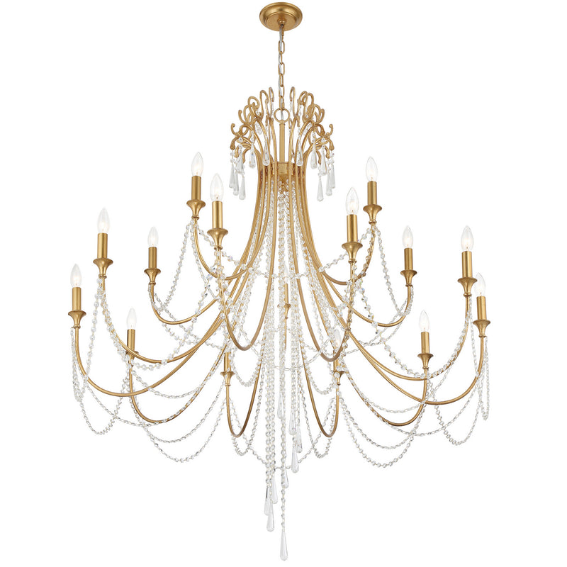 Crystorama ARC-1919-GA-CL-MWP 15 Light Chandelier, Antique Gold
