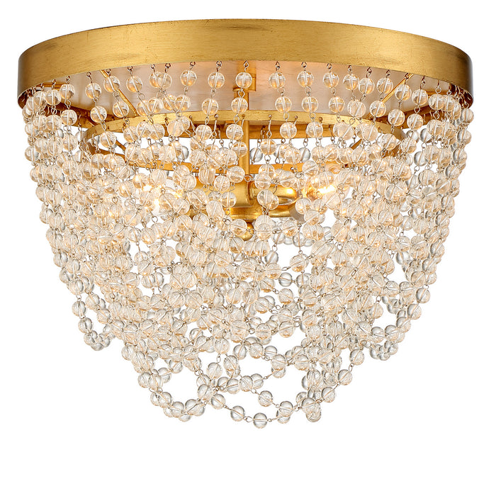 Crystorama FIO-A9103-GA-CL Three Light Flush Mount, Antique Gold