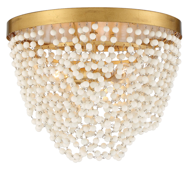 Crystorama FIO-A9103-GA-WH Three Light Flush Mount, Antique Gold