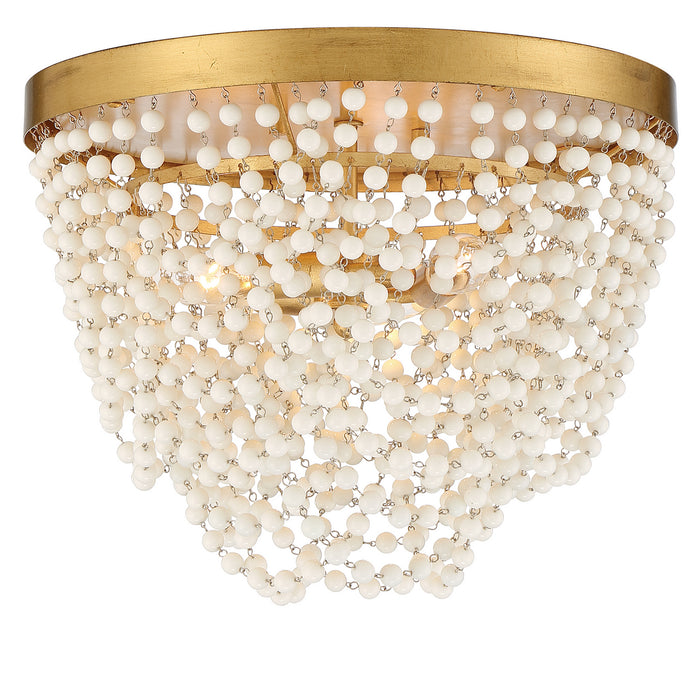 Crystorama FIO-A9103-GA-WH Three Light Flush Mount, Antique Gold