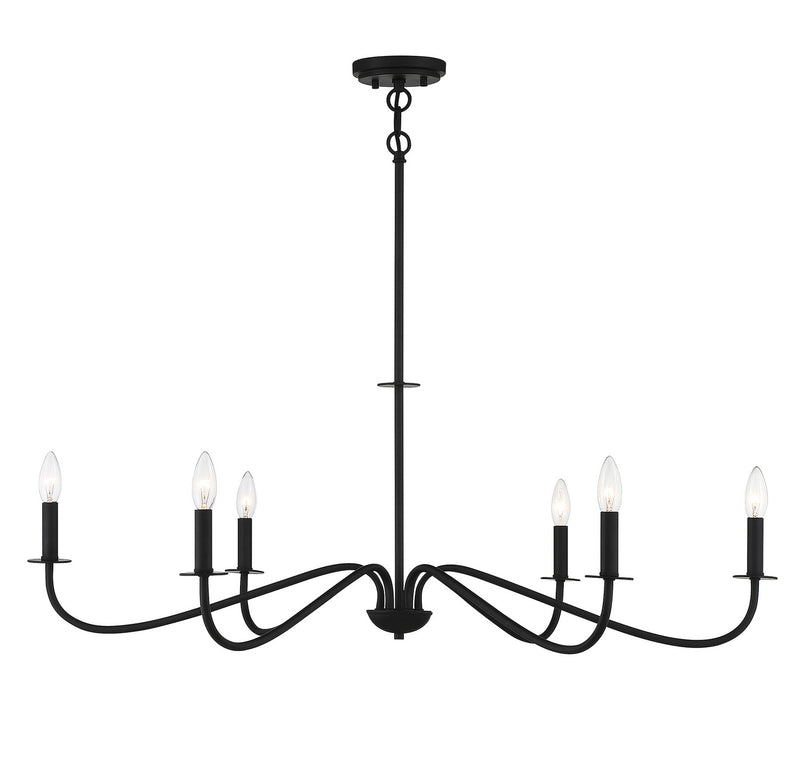 Lighting One E V6-L1-2220-6-89 Six Light Chandelier, Matte Black