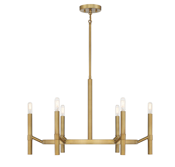 Lighting One E V6-L1-2920-6-322 Six Light Chandelier, Warm Brass
