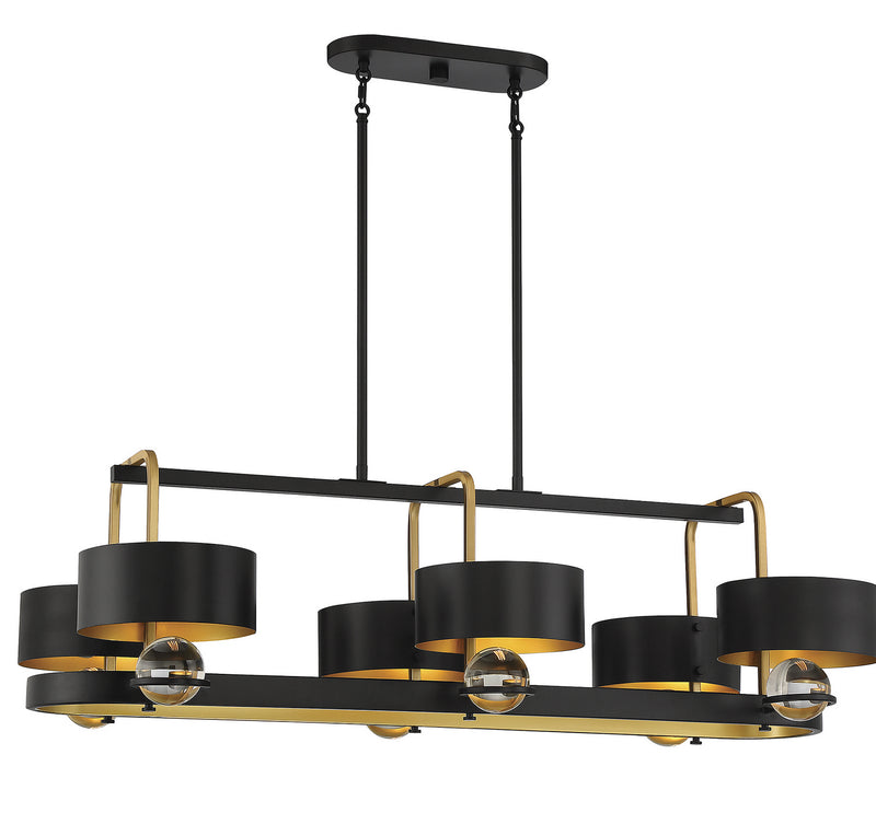 Lighting One E V6-L1-2924-6-51 Six Light Linear Chandelier, Vintage Black W/ Warm Brass