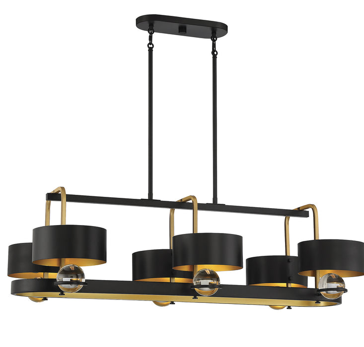 Lighting One E V6-L1-2924-6-51 Six Light Linear Chandelier, Vintage Black W/ Warm Brass