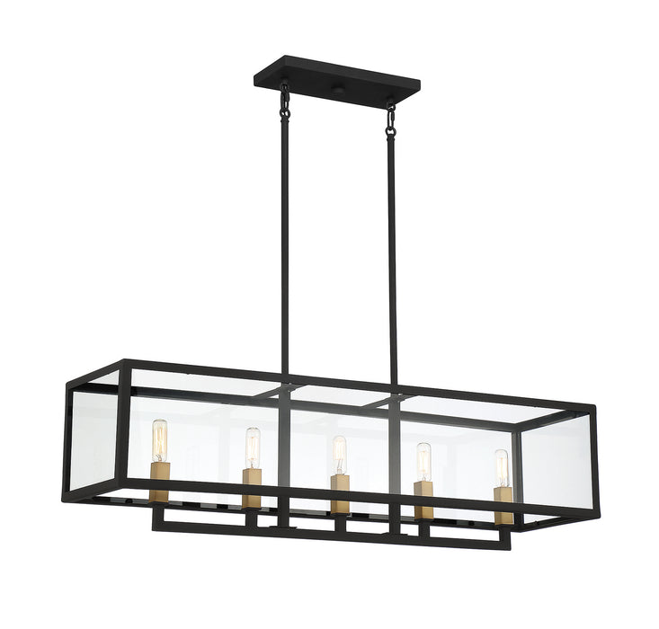 Lighting One E V6-L1-2927-5-137 Five Light Linear Chandelier, Textured Black W/ Warm Brass