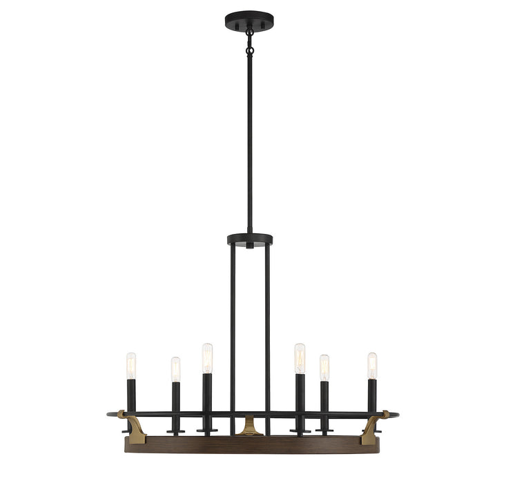 Lighting One E V6-L1-2931-6-170 Six Light Chandelier, Burnished Brass W/ Walnut
