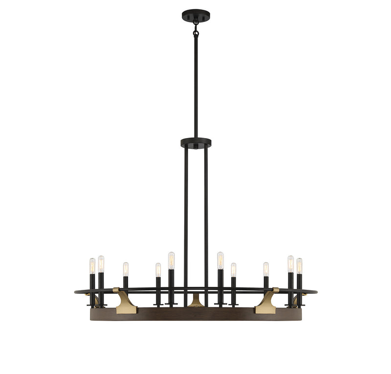 Lighting One E V6-L1-2932-10-170 Ten Light Chandelier, Burnished Brass W/ Walnut