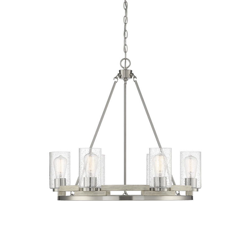 Lighting One E V6-L1-7600-6-165 Six Light Chandelier, Satin Nickel W/ Greywood
