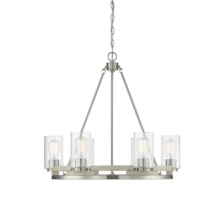 Lighting One E V6-L1-7600-6-165 Six Light Chandelier, Satin Nickel W/ Greywood
