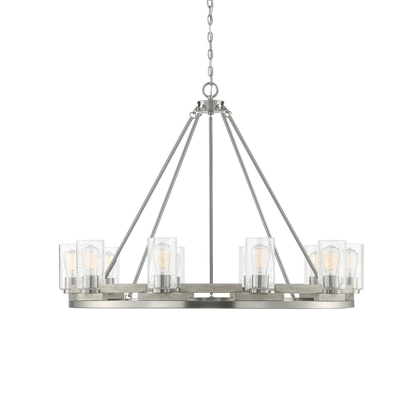 Lighting One E V6-L1-7602-10-165 Ten Light Chandelier, Satin Nickel W/ Greywood