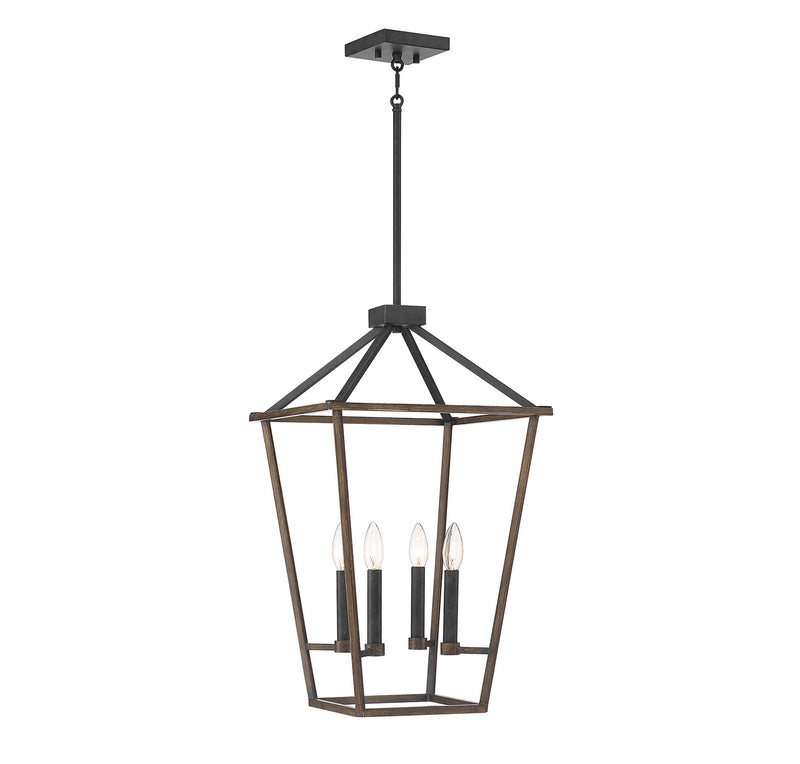 Lighting One E V6-L3-5301-4-68 Four Light Pendant, Whiskey Wood