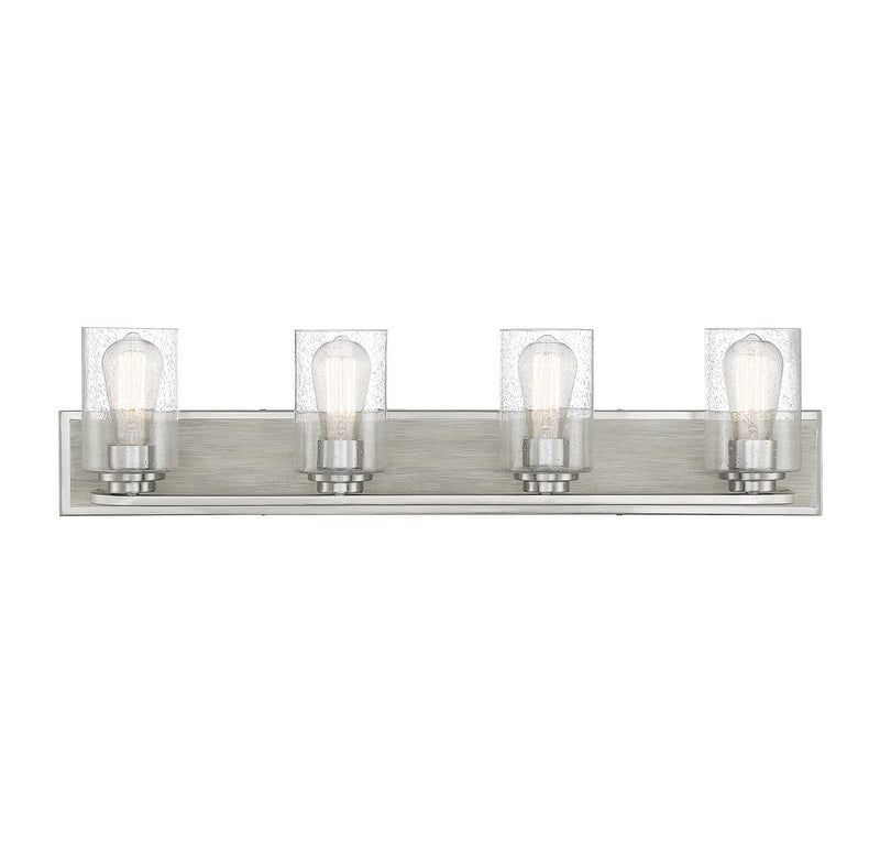 Lighting One E V6-L8-7609-4-165 Four Light Bathroom Vanity, Satin Nickel W/ Greywood
