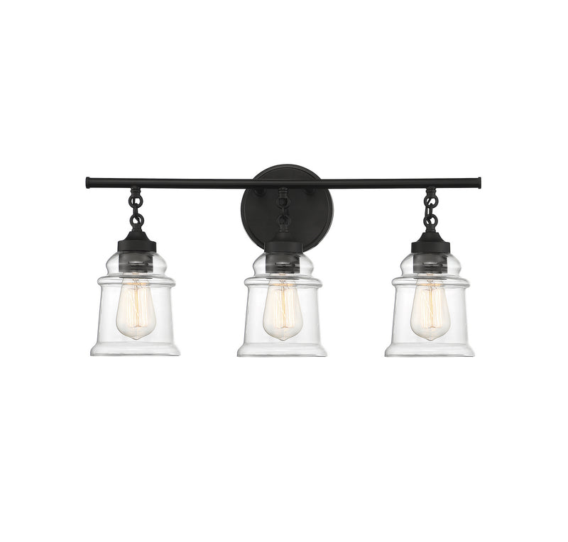 Lighting One E V6-L8-8055-3-BK Three Light Bathroom Vanity, Matte Black