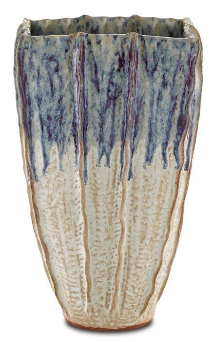 Currey and Company 1200-0367 Vase, White with Blue and Purple Drip