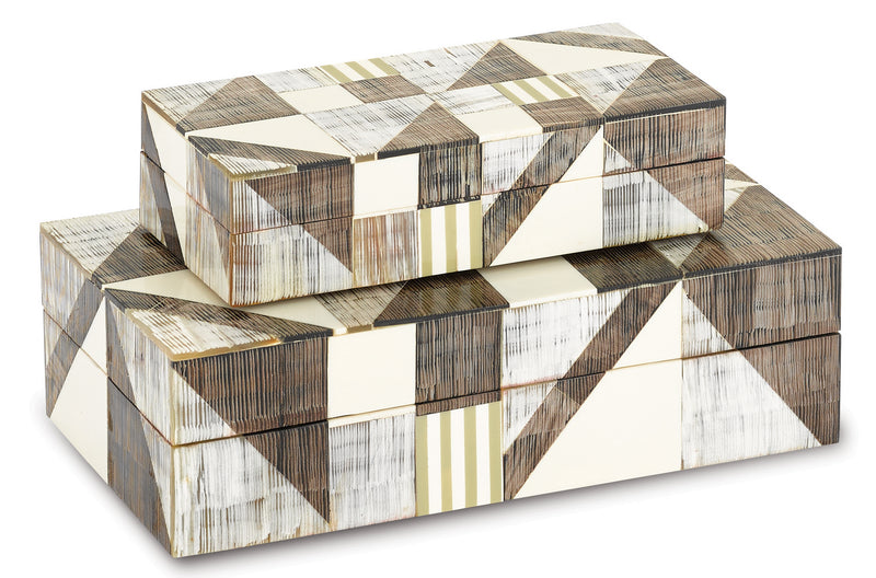 Currey and Company 1200-0370 Boxes Set of 2, Gray/Natural