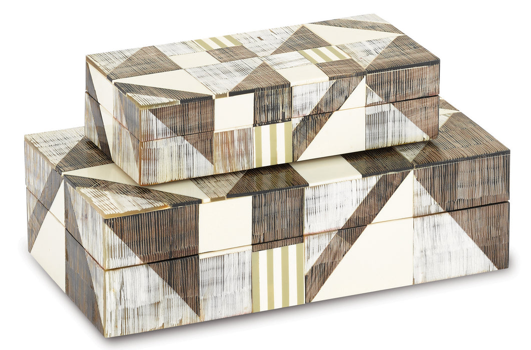 Currey and Company 1200-0370 Boxes Set of 2, Gray/Natural