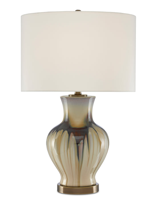 Currey and Company 6000-0580 One Light Table Lamp, Cream/Brown/Antique Brass