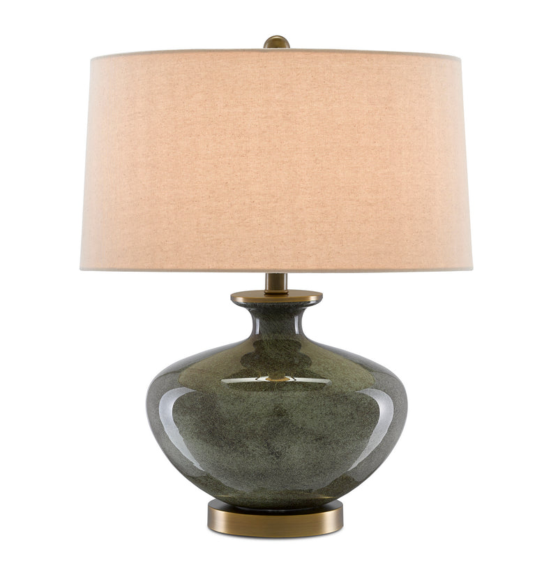 Currey and Company 6000-0601 One Light Table Lamp, Dark Gray/Moss Green/Antique Brass