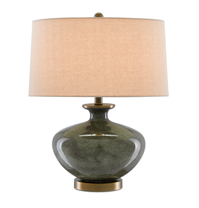 Currey and Company 6000-0601 One Light Table Lamp, Dark Gray/Moss Green/Antique Brass