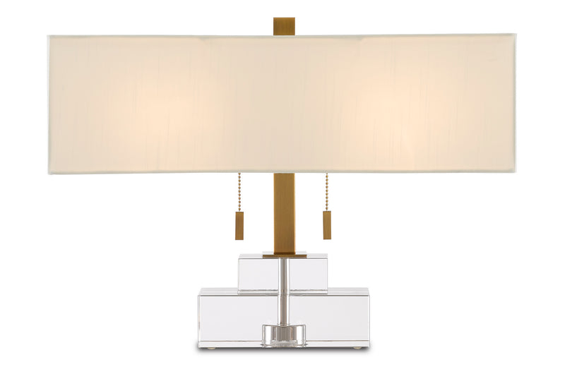 Currey and Company 6000-0602 Two Light Table Lamp, Clear/Antique Brass