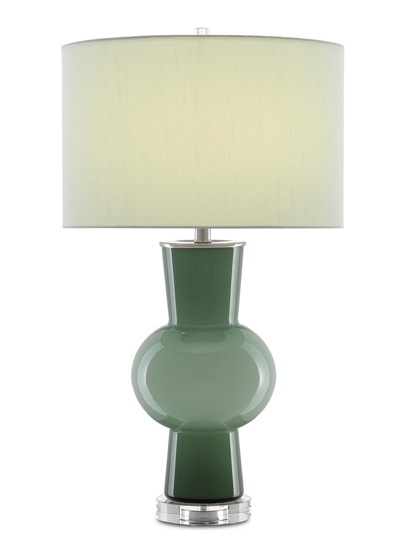 Currey and Company 6000-0606 One Light Table Lamp, Light and Dark Green/Polished Nickel/Clear