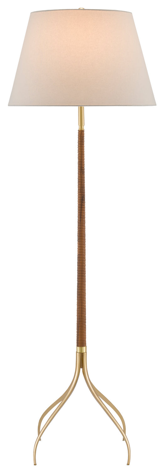 Currey and Company 8000-0087 One Light Floor Lamp, Natural/Wood/Brushed Brass