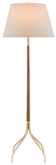 Currey and Company 8000-0087 One Light Floor Lamp, Natural/Wood/Brushed Brass