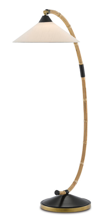 Currey and Company 8000-0088 One Light Floor Lamp, Natural/Rattan/New Brass/Satin Black