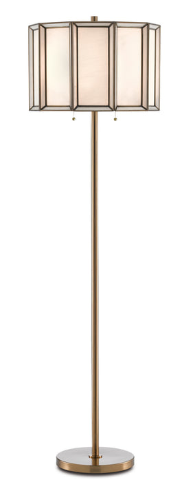 Currey and Company 8000-0090 Two Light Floor Lamp, Antique Brass/White