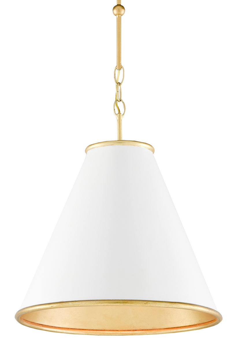 Currey and Company 9000-0536 One Light Pendant, Painted Gesso White/Contemporary Gold Leaf/Painted Gold