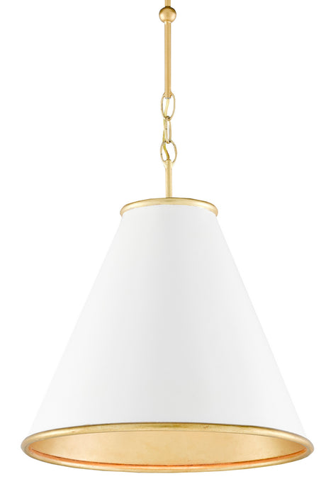 Currey and Company 9000-0536 One Light Pendant, Painted Gesso White/Contemporary Gold Leaf/Painted Gold