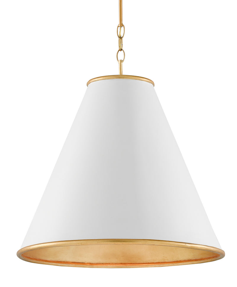 Currey and Company 9000-0537 One Light Pendant, Painted Gesso White/Contemporary Gold Leaf/Painted Gold
