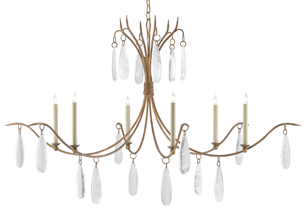 Currey and Company 9000-0545 Six Light Chandelier, Rustic Gold/Faux Rock Crystal