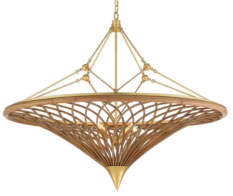 Currey and Company 9000-0560 Four Light Chandelier, Natural/Contemporary Gold Leaf