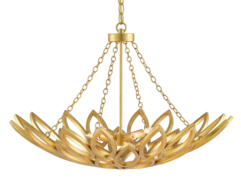 Currey and Company 9000-0565 Four Light Chandelier, Contemporary Gold Leaf