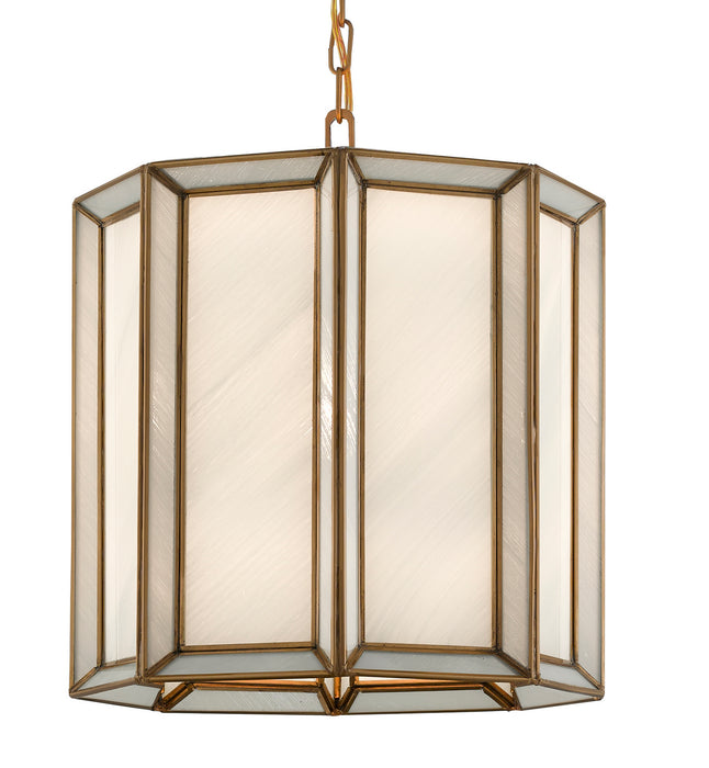 Currey and Company 9000-0574 One Light Pendant, Antique Brass/White