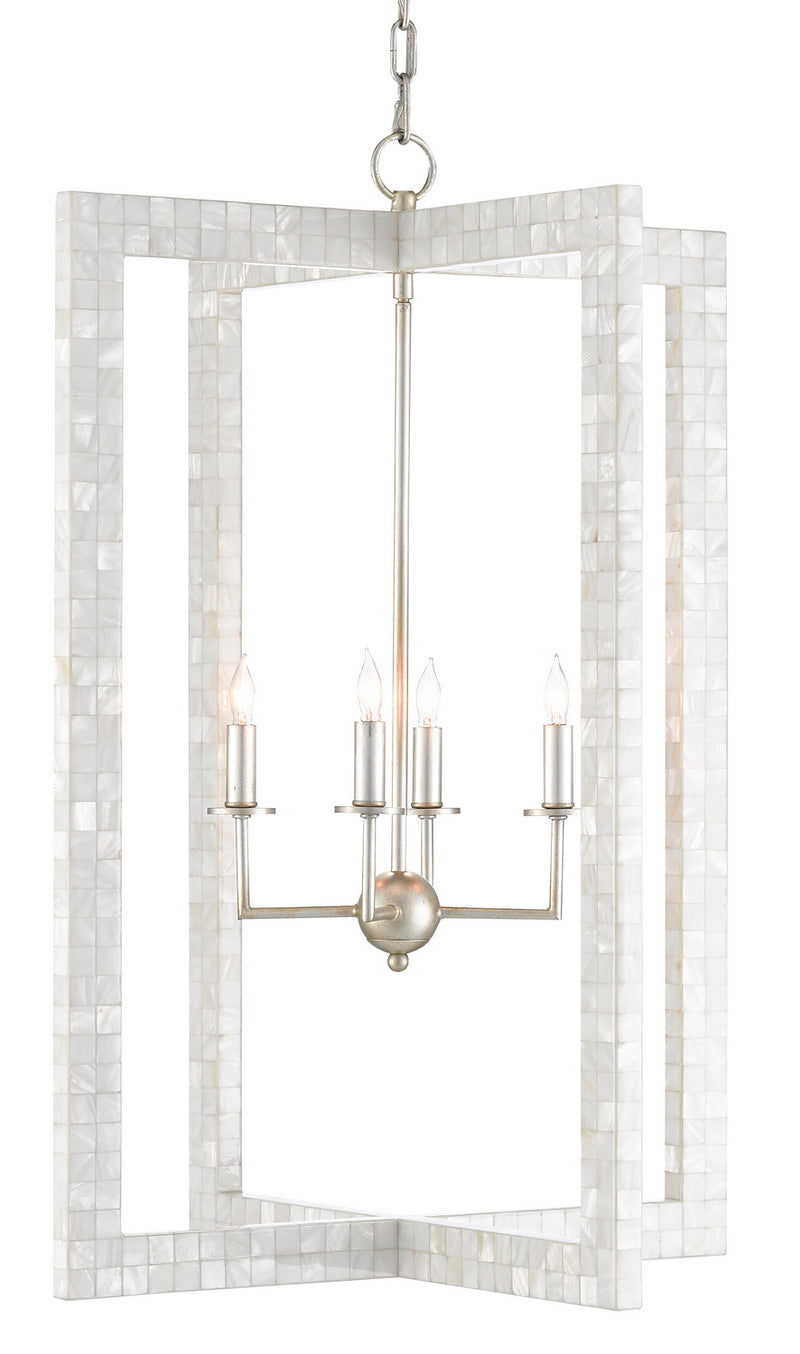 Currey and Company 9000-0575 Four Light Chandelier, Mother of Pearl/Contemporary Silver Leaf