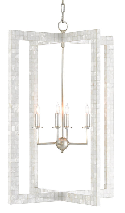 Currey and Company 9000-0575 Four Light Chandelier, Mother of Pearl/Contemporary Silver Leaf