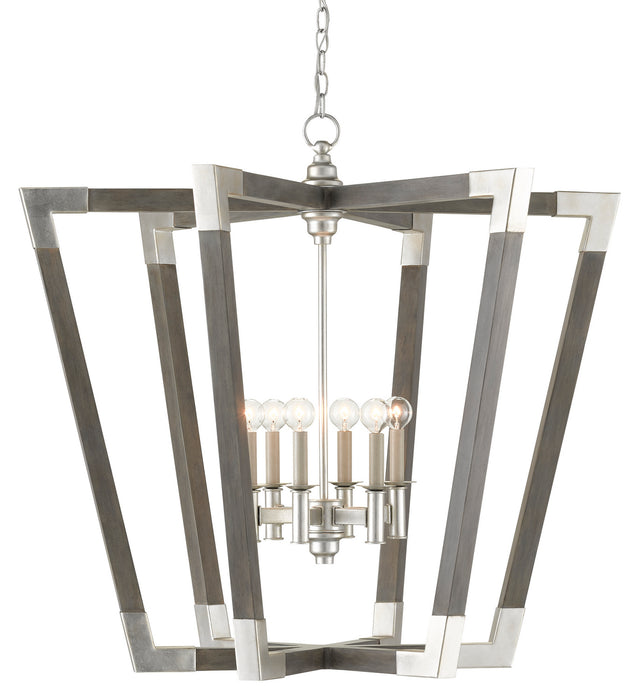 Currey and Company 9000-0606 Six Light Chandelier, Chateau Gray/Contemporary Silver Leaf