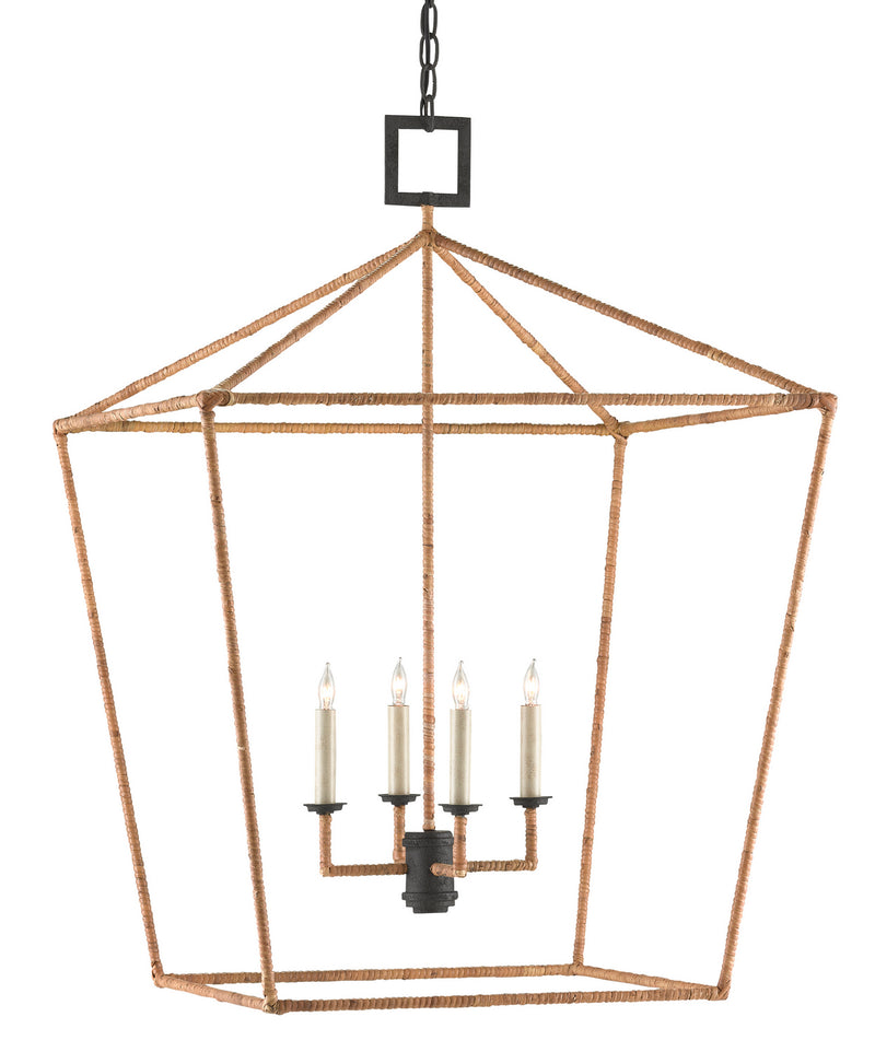 Currey and Company 9000-0611 Four Light Lantern, MolÃ© Black/Natural Rattan