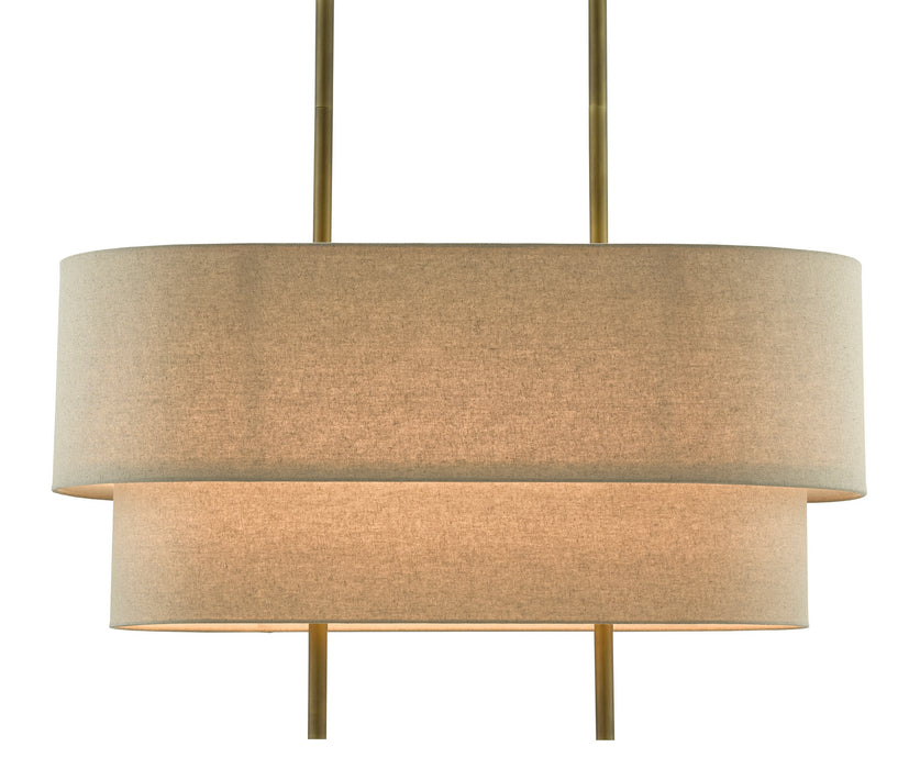 Currey and Company 9000-0620 Four Light Chandelier, Antique Brass/Linen