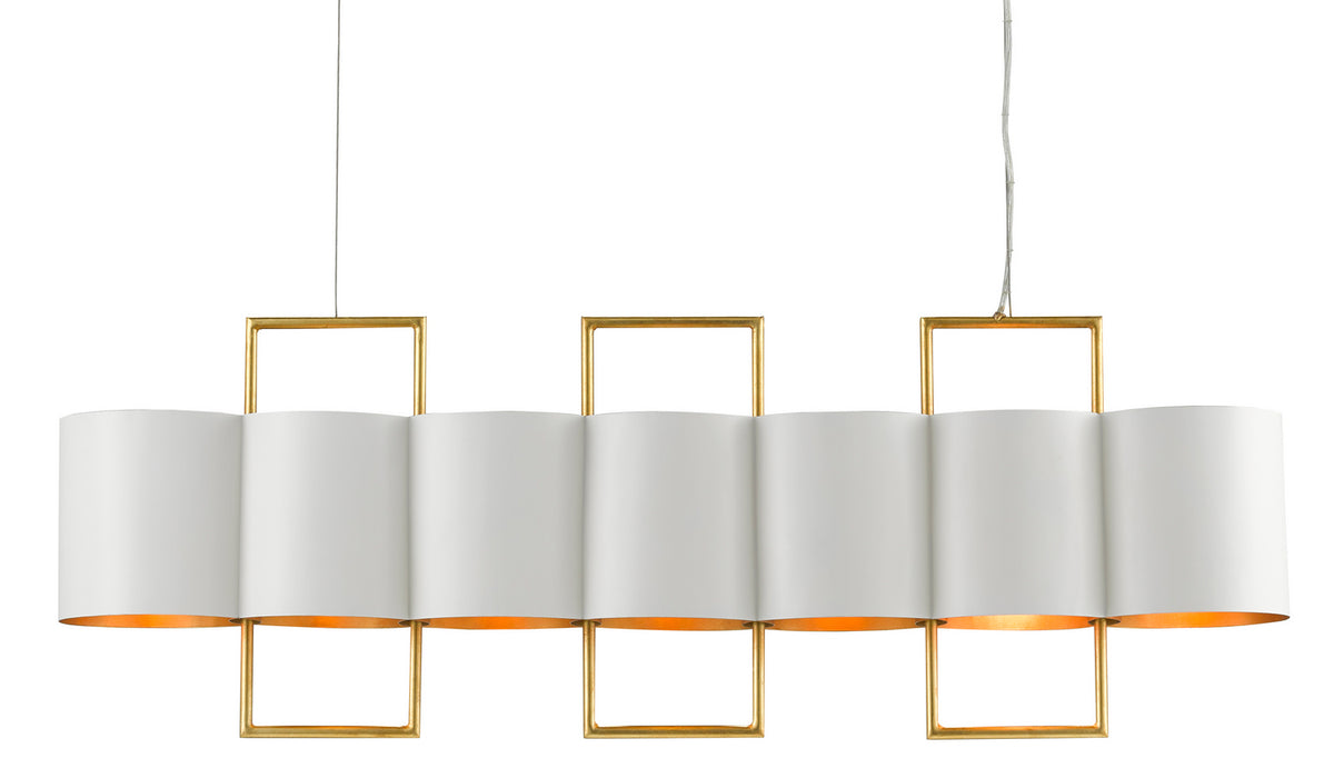 Currey and Company 9000-0633 Seven Light Chandelier, Painted Gesso White/Contemporary Gold Leaf