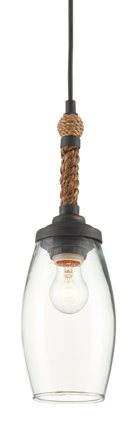 Currey and Company 9000-0650 One Light Pendant, French Black/Natural Rope