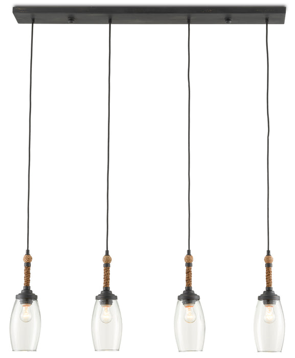 Currey and Company 9000-0651 Four Light Chandelier, French Black/Natural Rope