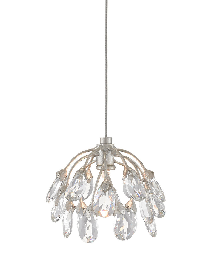 Currey and Company 9000-0667 One Light Pendant, Crystal/ Contemporary Silver Leaf