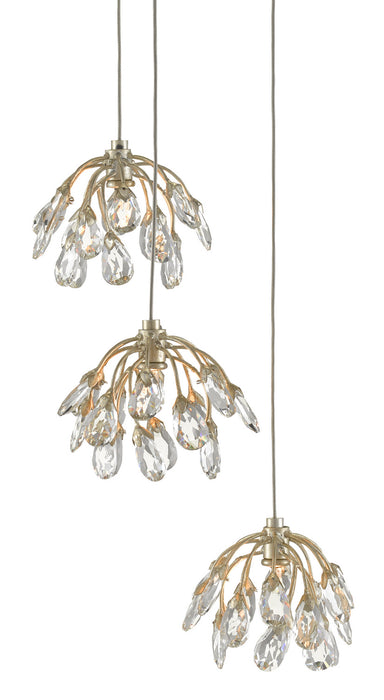Currey and Company 9000-0668 Three Light Pendant, Crystal/ Contemporary Silver Leaf