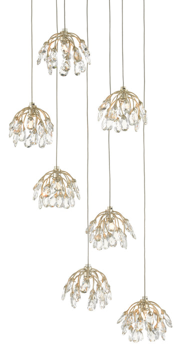Currey and Company 9000-0669 Seven Light Pendant, Crystal/ Contemporary Silver Leaf