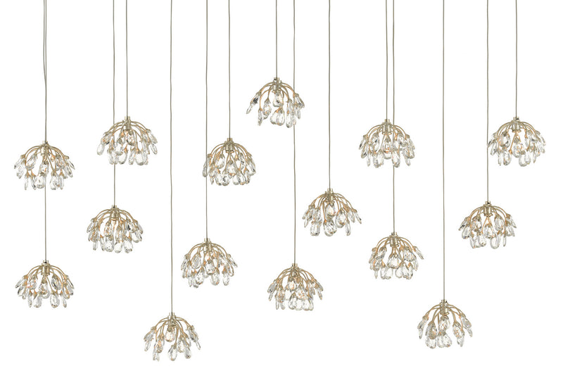 Currey and Company 9000-0671 15 Light Pendant, Crystal/ Contemporary Silver Leaf